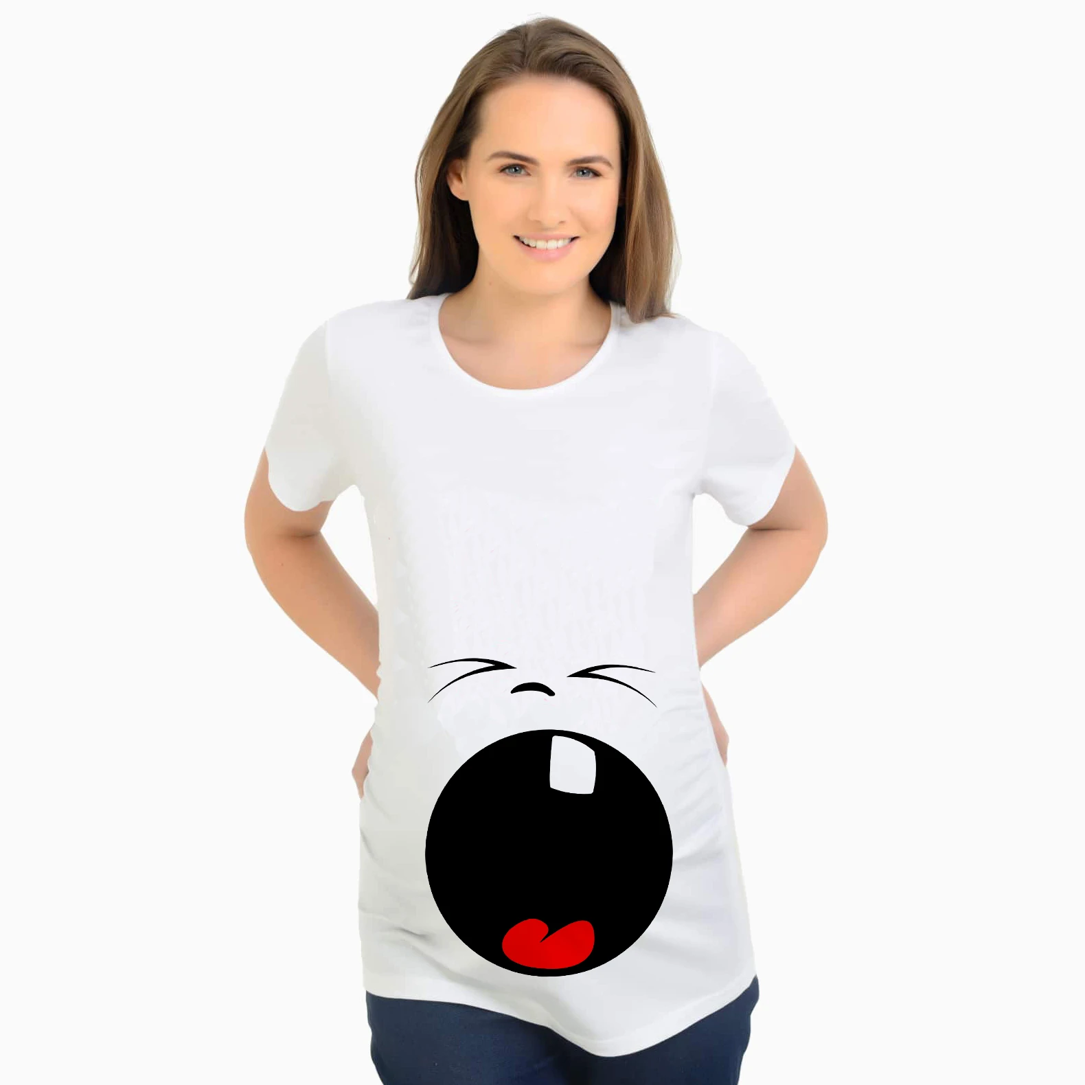 

Emoji Baby Face on Belly Funny Print Pregnant T Shirt Maternity Feeding Tops T-shirt for Pregnant Women Zwangerschaps Shirts