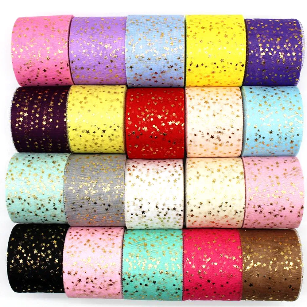 

New 60mm 25y/ pack five-pointed star mesh gold ribbon DIY handmade material headdress bow doll decorative skirt edge