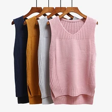 Без рукавов вязаный жилет Для женщин Разделение V шеи нерегулярные свитер жилет Femme хороший осень-зима верхняя одежда,свитер жилеты