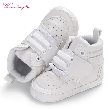 

Baby Boys Shoes Newborn Kids Sneakers High Top Solid Soft Sole First Walker Infant Toddler Antislip Prewalker Crib Shoe