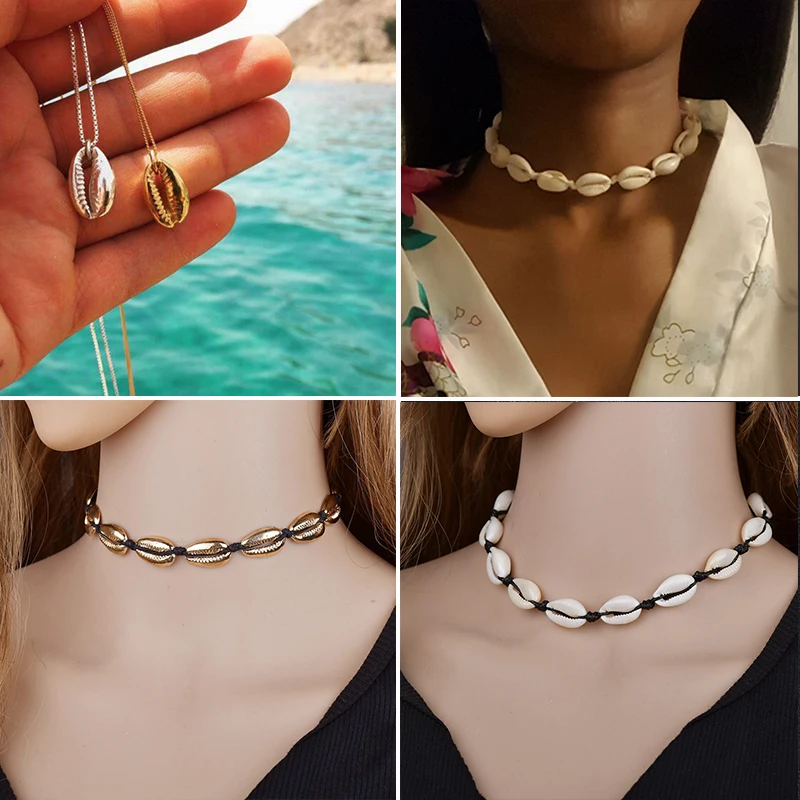 

Yiustar Cowrie Necklace Sea Shell Chokers Necklace Boho Style Beach Statement Necklaces Women Seashell Pendant Mermaid Necklace