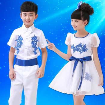 

Children's chorus suit boy and girl students porcelain performing suit children dance the children's costume Set suits