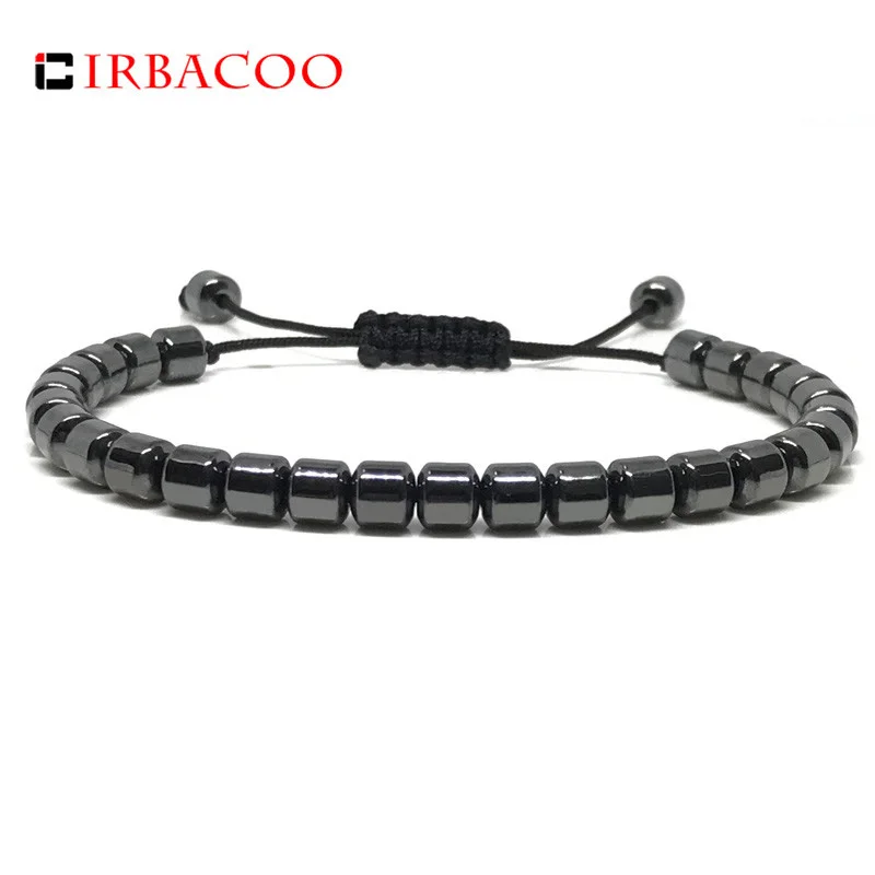 

IRBACOO 2019 New Fashion Men Bracelet 6mm Tube Hematite Stone Beads For Men Weave Macrame Bracelets Jewelry Gift