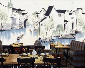 

beibehang papel mural Hand-painted Chinese Ink Painting Jiangnan Water Town Background Decorative Mural wallpaper for kids room
