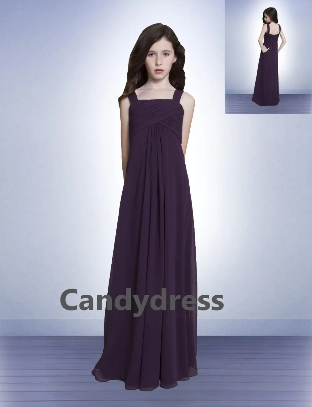 Fine quality Eggplant, dark purple full length, flower girl dress