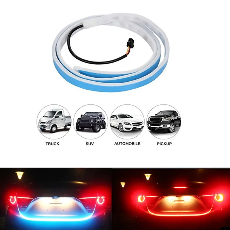 

120 150cmCar LED Strip Lighting Rear Trunk Tail Light Dynamic Streamer Brake Turn Signal Reverse Leds Warning Light Signal Lamp