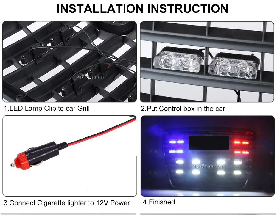 12 В 4X3 светодиодов стробоскоп светильник s дистанционное управление вспышка полицейский светильник Dash гриль аварийный мигающий Предупреждение ющий светильник с сигаретным светильник er