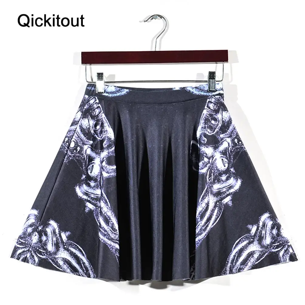 Qickitout Юбки для женщин тонкий летний Стиль модные, пикантные тонкий Для женщин черный кости души Мини-юбки 3D цифровой печати Юбки для женщин