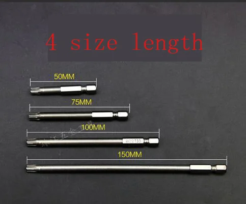 8 размеров Электрический 75 мм длиной 1/4 дюйма с шестигранным хвостовиком магнитный Набор отверток Torx Набор бит T8 T10 T15 T20 T25 T27 T30 T40