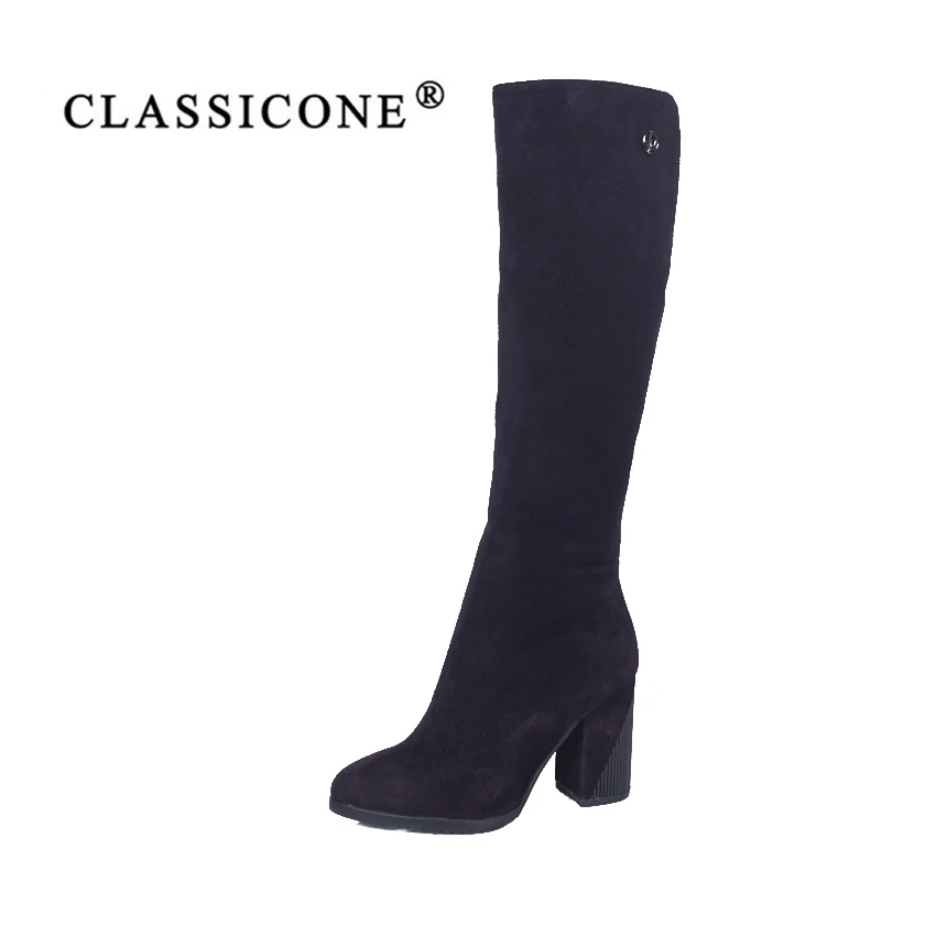 

CLASSIOCNE2018 shoes woman snow high boots winter genuine leather warm wool high heels brand fashion style black Coffee color
