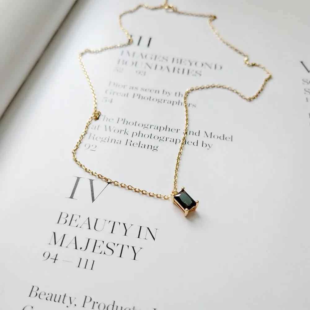 Small Cute Authentic 925 Sterling silver black zircon square Geometric pendants necklace simple trendy design wild necklace C-B3
