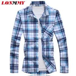 LONMMY M-7XL клетчатая рубашка мужская Camisa masculina брендовая одежда Мужская s платье рубашки, Повседневная Блузка мужские s рубашки с длинным