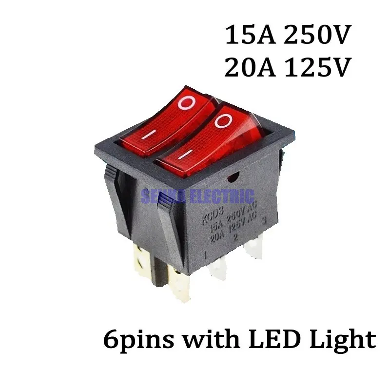 

1pc 6 Pin On-Off KCD2 with Red Light Double Boat Power Switch Rocker Switch