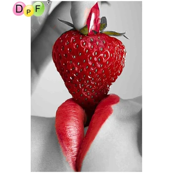 

DPF DIY Red lip strawberry 5D square diamond painting cross stitch diamond embroidery crafts home decor wall painting mosaic kit