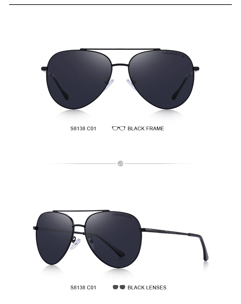 MERRYS, дизайнерские мужские классические солнцезащитные очки пилота, авиационная оправа, HD поляризационные солнцезащитные очки для мужчин, для вождения, защита от уф400 лучей, S8138