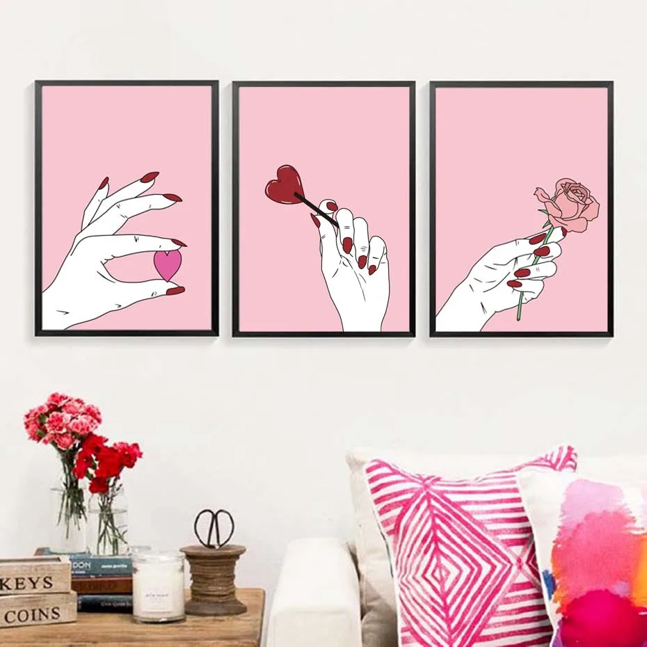 Lady-Hands-Rose-Ice-Cream-Canvas-Art-Prints-Painting-Pink-Poster-Modern-Cuadros-Modular-Wall-Picture (3)