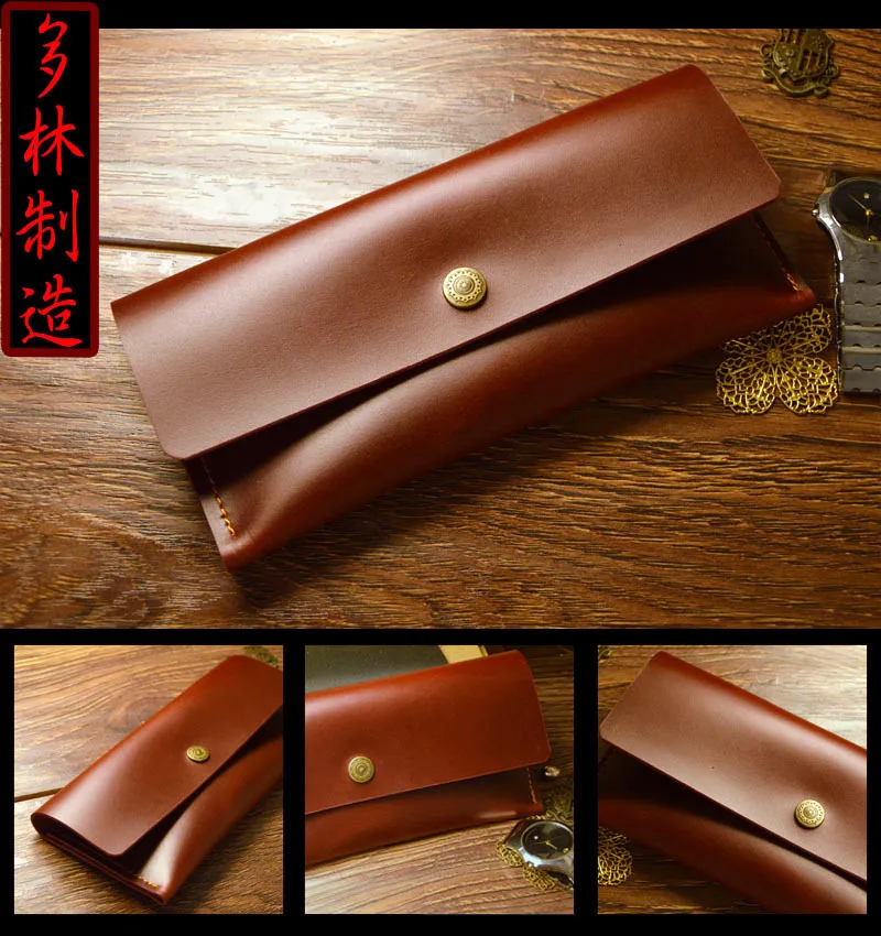 Sewing handmade genuine leather pen cowhide pencil case fountain pen