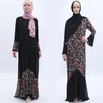 

Muslim Abaya Turkey Women Chiffon Long Maxi Dress Floral Two Sides Wear Kimono Robe Dubai Eid Ramadan Jubah Islamic Clothing