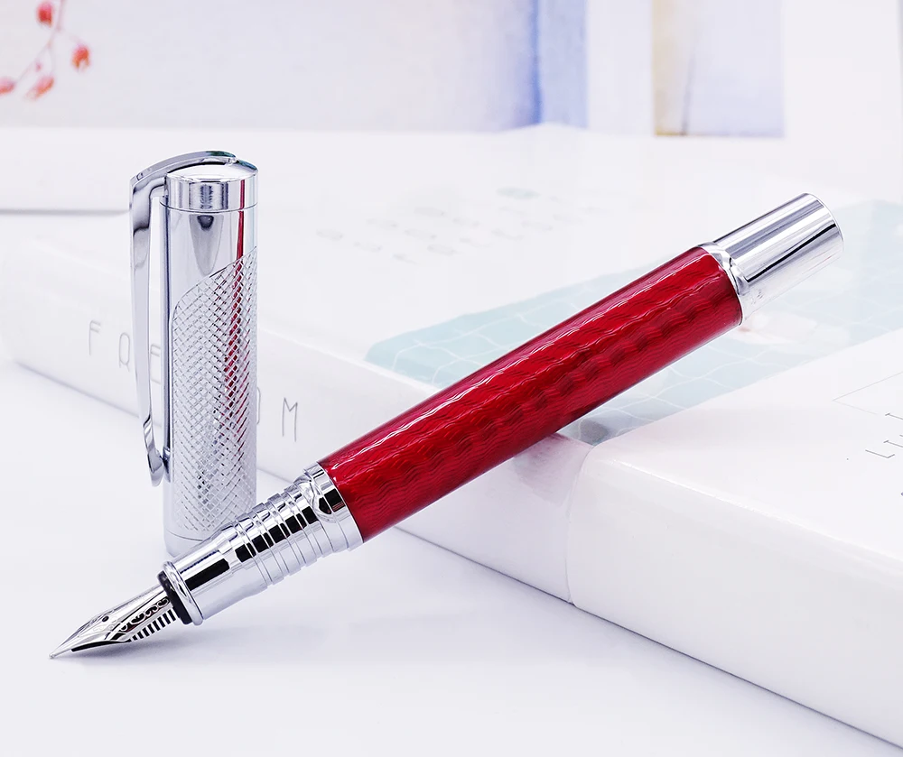 Fuliwen Stainless Steel Matte Silver Fountain Pen Pearl Clip Writing Office Pen 