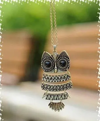 

Fashion Necklace Bronze Cute Owl Necklace With Big Eye Pendant Vintage Necklace 2 colors N1