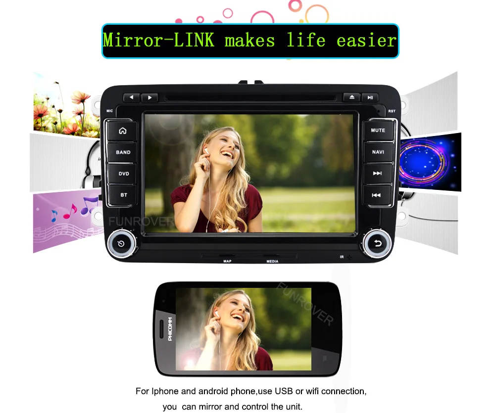 Best Quad Core 7 inch 1024*600 Android 6.0  Car DVD GPS Radio for VW Golf 5 6 Polo Passat Jetta Tiguan Touran Skoda Octavia Seat Wifi 4