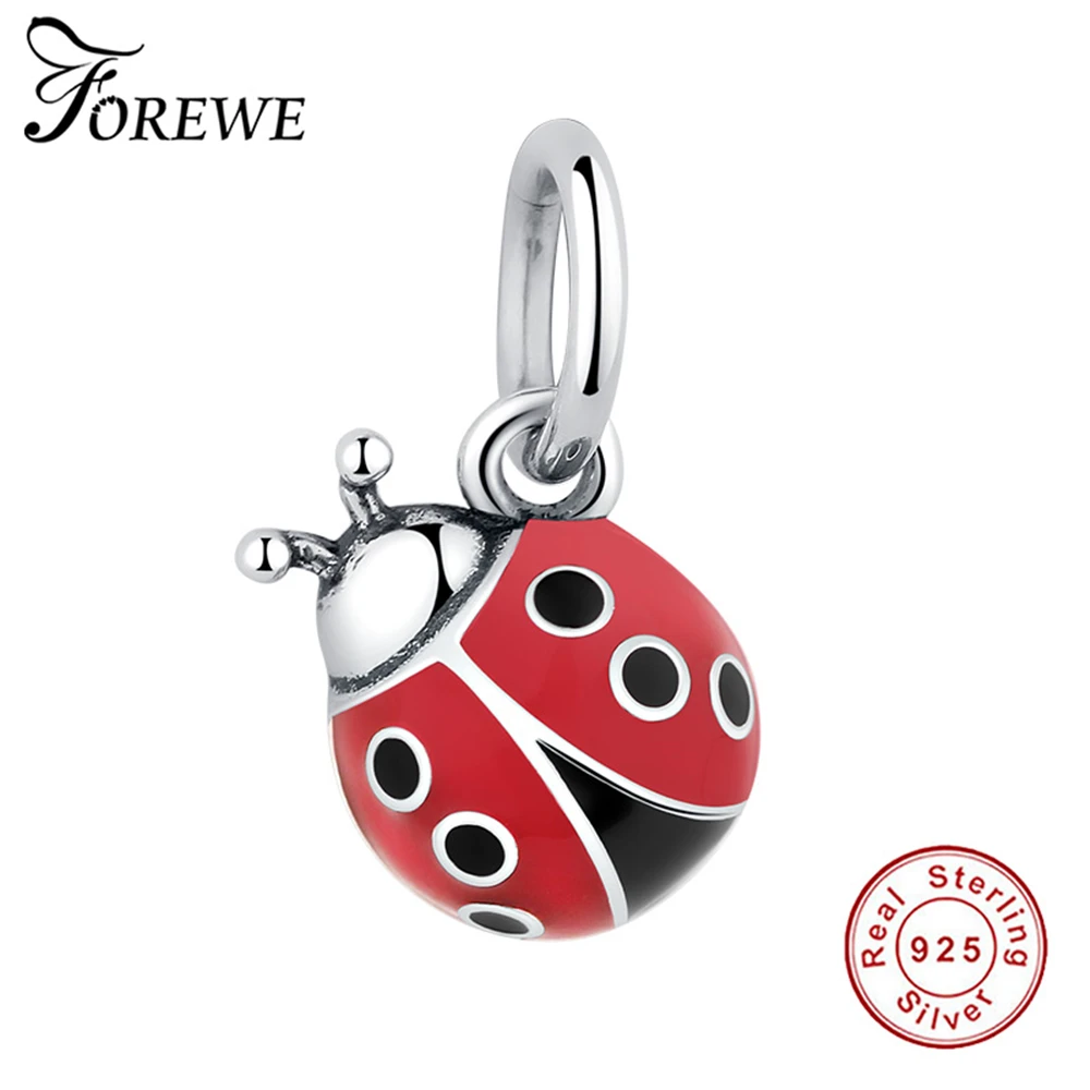 

Trendy 925 Sterling Silver Red Enamel Ladybug Pendant Charms fit Pandora Women Bracelet & Necklace Beads for DIY Jewelry