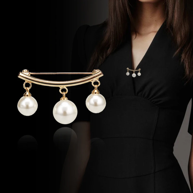 Fashion Pearl Brooches for Women Lady Fixed Straps Anti Slip Pin Brooch