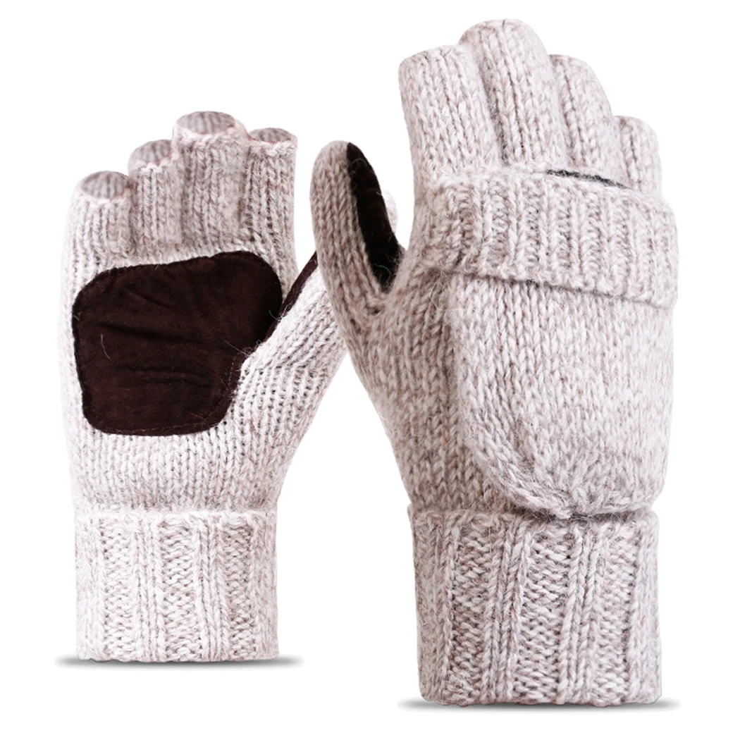 Для женщин Для мужчин трикотажные флип варежки из флока теплые вязаные перчатки без пальцев случайный мальчиков перчатки зимние теплые