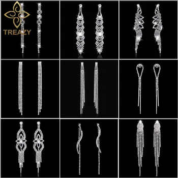 TREAZY 2019 Fashion Crystal Long Earrings for Women Jewelry Silver Color Rhinestone Wedding Party Dangle Earrings Brides Gifts