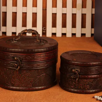 

Chinese Classical Jewelry Box Beautiful Flower Sculpture Cylindrical Classic Jewelry Boxes Antique Jewelry Makeup Storage Case