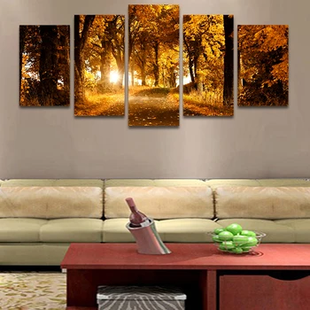 

2017 Rushed Sale Oil Painting 5 Pcs(no Frame) Sunset Forest Hd Picture Print Painting On Canvas Wall Art Home Decor Living Room