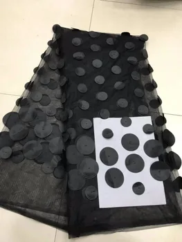 

Black 3D Big Circle High Quality African Lace Fabric 2018 French Tulle Lace Fabric Appliqued 5 Yards Net Lace For Wedding Dress