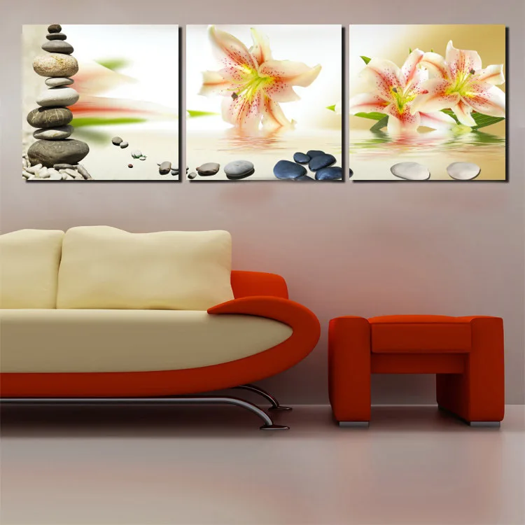 buy Wall Paintings Of Flower On Water 3 Piece Combination Stone Lily Art Canvas Square Pictures prints No Framed Beautiful Bed