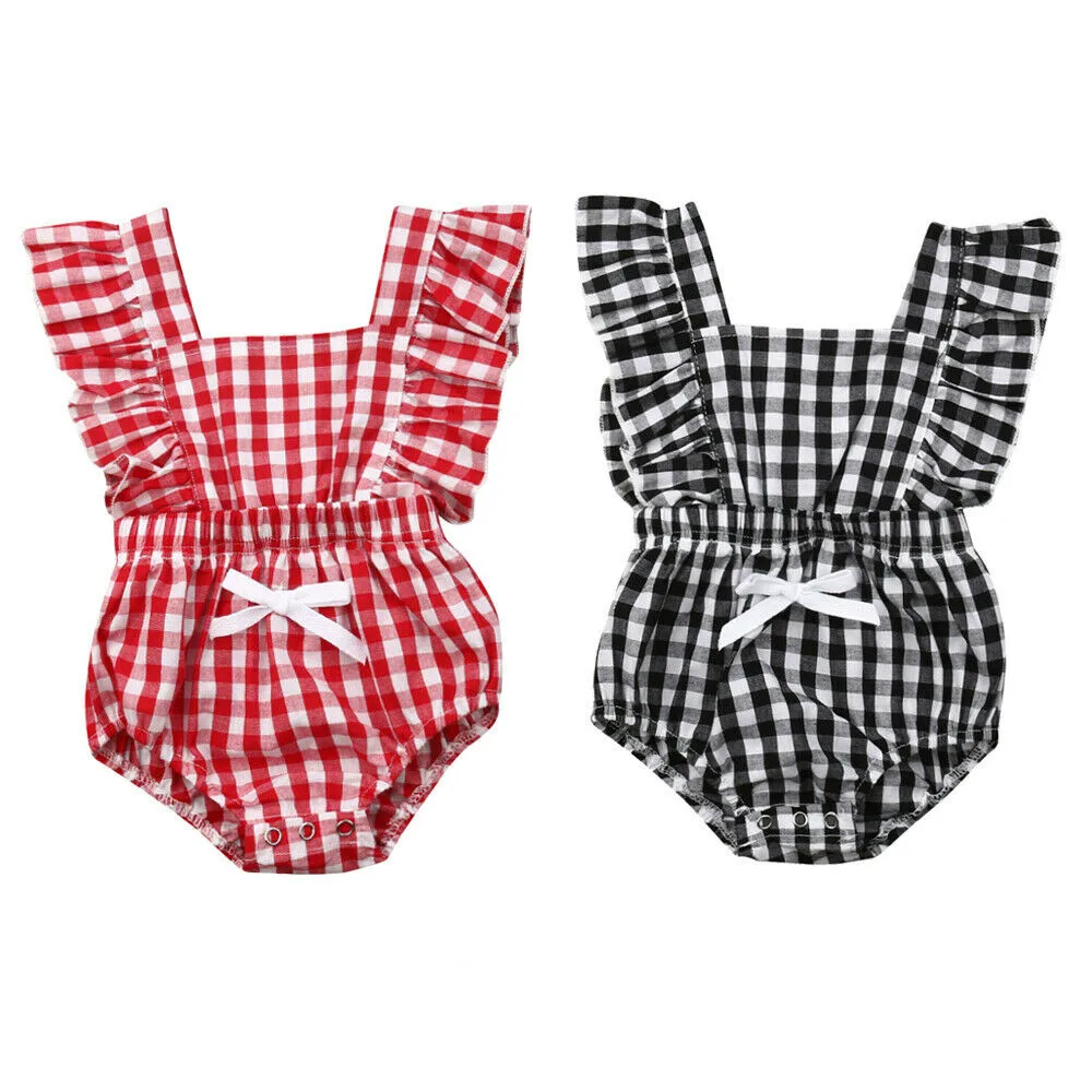 

0-24M Cute Newborn Baby Girl Ruffles Sleeveless Plaid Baby Bodysuit Jumpsuit Outfits Summer Clothes