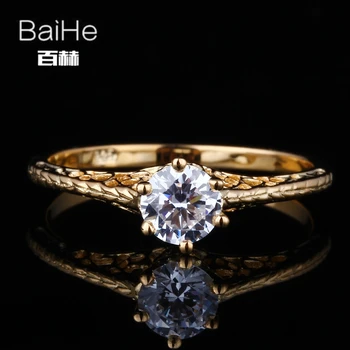 

BAIHE Solid 14K Yellow Gold(AU585) 0.9CT Certified Flawless Genuine AAA Graded Cubic Zirconia Engagement Women Fine Jewelry Ring