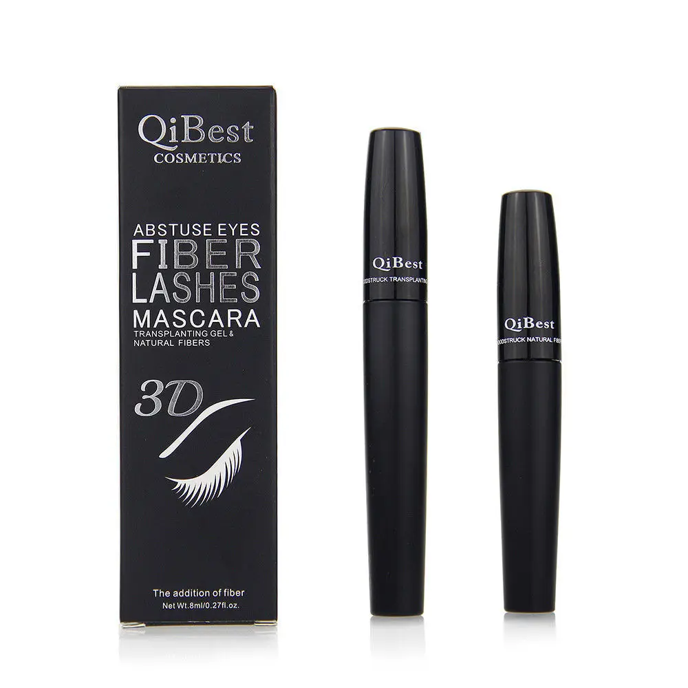 2017 Professional Brand QiBest Makeup 3D Fiber Lash+Curling Lengthening Black Mascara Waterproof