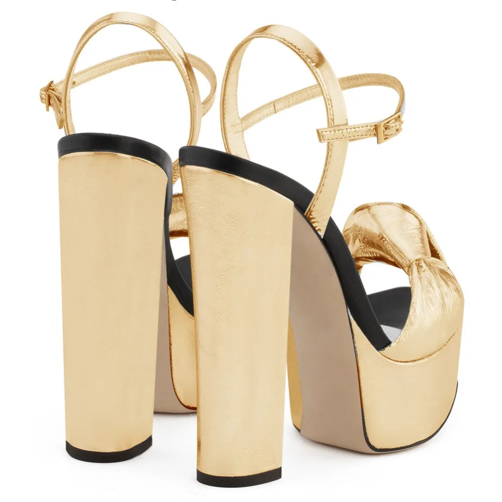 Arden Furtado/Летняя модная женская обувь сандалии с бантами на платформе и не сужающемся книзу массивном каблуке, золотого, серебряного цвета, с пряжкой, обувь для вечеринок, 45