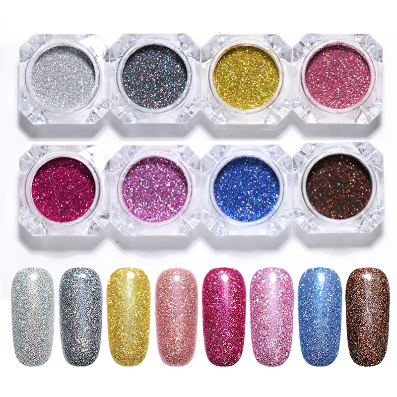 الثلاثية الأبعاد بودرة لامعة للأظافر الليزر قوس قزح رسومات أظافر ملونة الديكور مجموعة مانيكير الصباغ الكروم الغبار مسحوق DIY