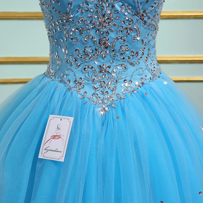 Светло-голубое платье с открытой спиной, платья милое 16 бальное платье со стразами, без рукавов с кристаллами, Vestidos De 15 Anos, платье для танцев