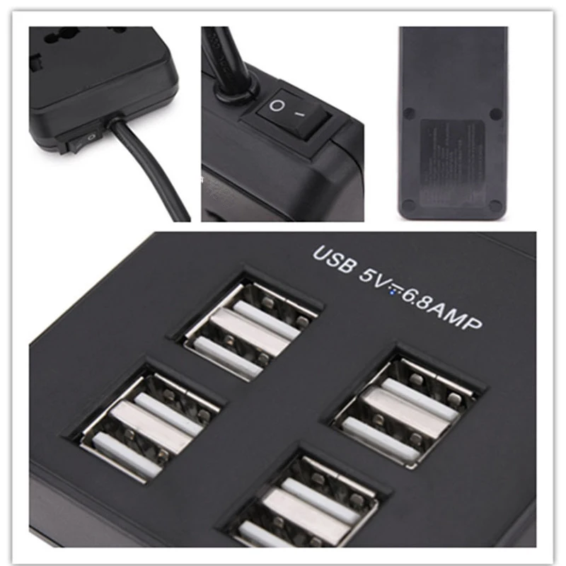 Новый USB умная розетка с переключателем Мощность полосы розетки 4 переменного