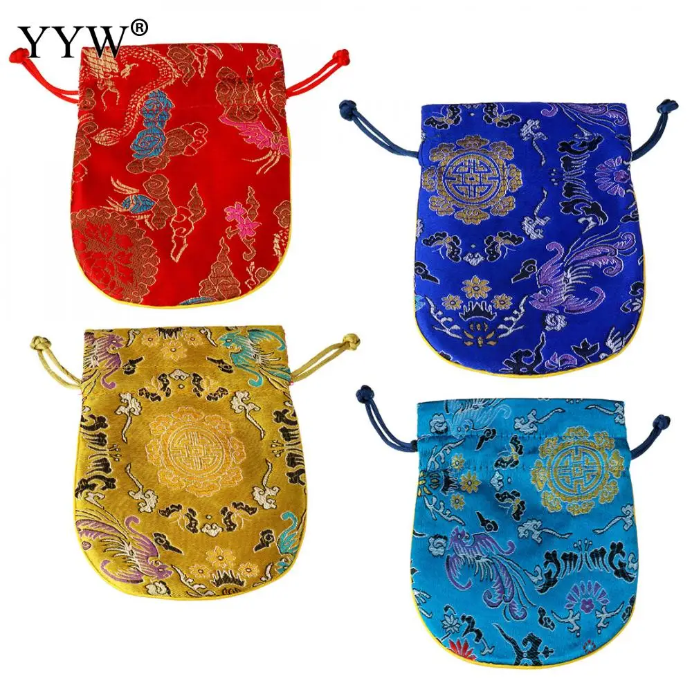 

Wholesale 50pcs/Lot Elegant Velveteen Rectangle 105x134mm Embroidered Jewelry Packaging Pouches Bag With Nylon Cord Wedding Gift