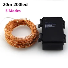66ft Батарея шнура СИД 20 м 200LED 6 pcsAA Батарея работать свет открытый свет украшения дома с 5 режимы
