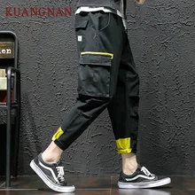KUANGNAN, мужские брюки-карго длиной до щиколотки, уличная одежда, черные брюки в стиле хип-хоп, Мужская одежда, новинка, мужские брюки-карго для бега, повседневные, 5XL