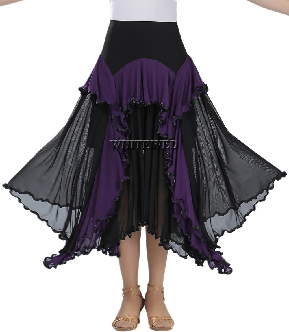 Girls Practice Full Circle Dance Skirt Flamenco Ballroom Maxi Dress Dancewear