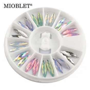 

24pcs AB Colorful Opal Marquise Nail Rhinestone Horse Eye Flat Bottom Rhinestone In Wheel Charms Nail Art Decoration Accessories