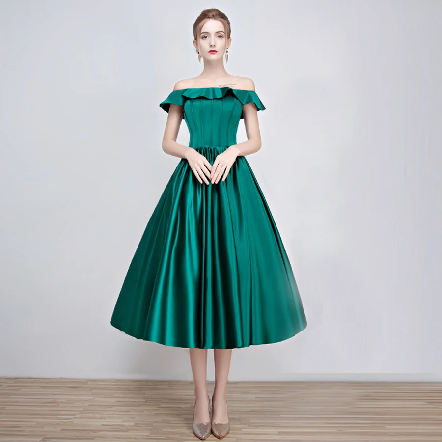 

Kleider damen hochzeit2019 new satin Boat NeckA Line corset green red bridesmaid dress vestidos de festa curto para casamento