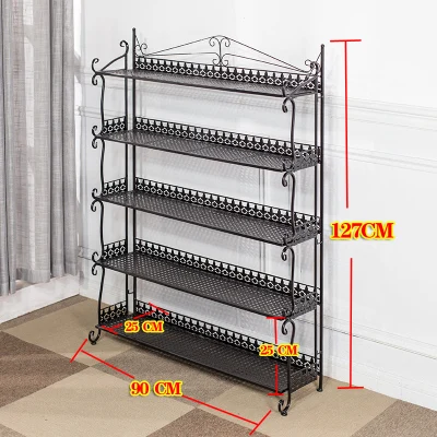 Континентальный складной многослойный Железный цветочный стеллаж напольный стиль балкон бонсай металлическая полка для обуви - Цвет: black5flr90x25x127cm