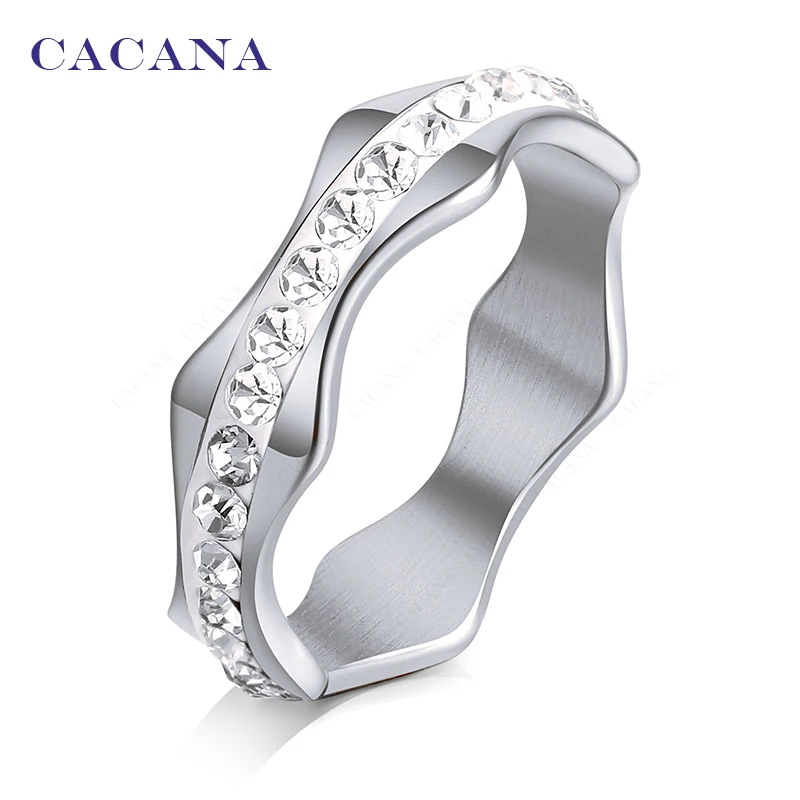 CACANA Stainless Steel Rings For Women CZ Wave Shape Fashion Jewelry Wholesale NO.R181 182