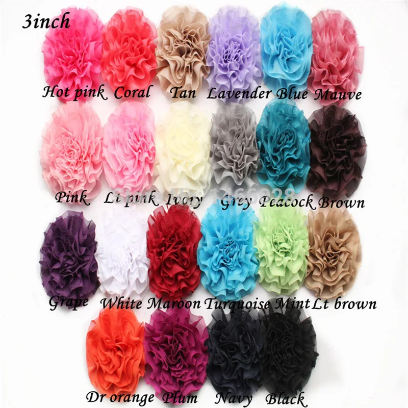 

20 pcs/lot , 3'' cabbage chiffon flowers , shabby chic chiffon flowers for headband hair fashion accessories