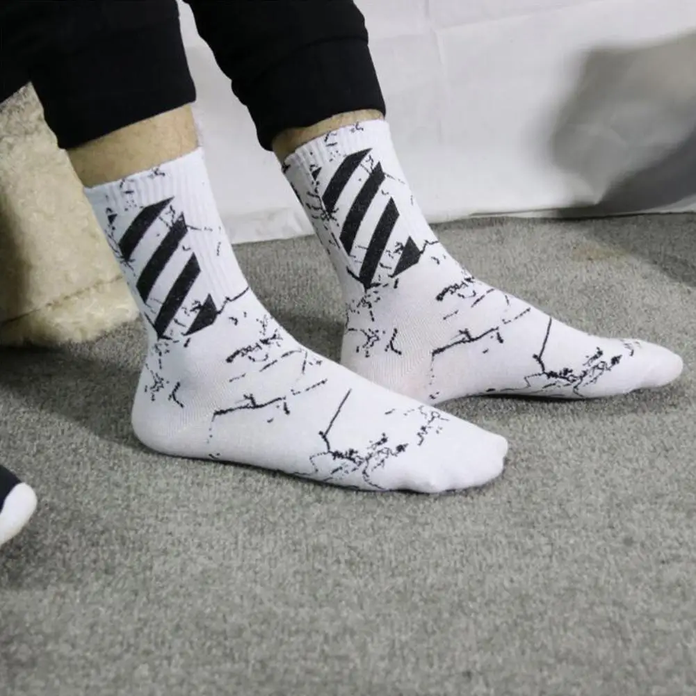 

MISSKY Spring Autumn Unisex Men Socks Black White Grey Striped Sport High Tube Hosiery Pure Cotton Male Socks New 2019